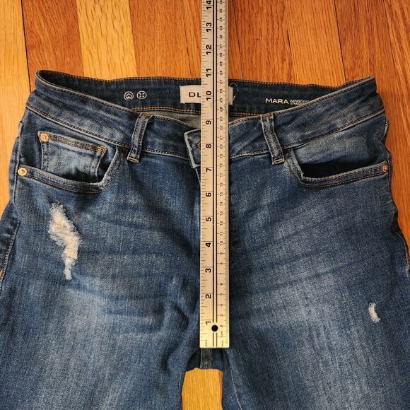 DL1961 Mara Straight Mid-Rise Instasculpt Distressed Ankle Jeans, Indigo, Sz 29 - Picture 7 of 8